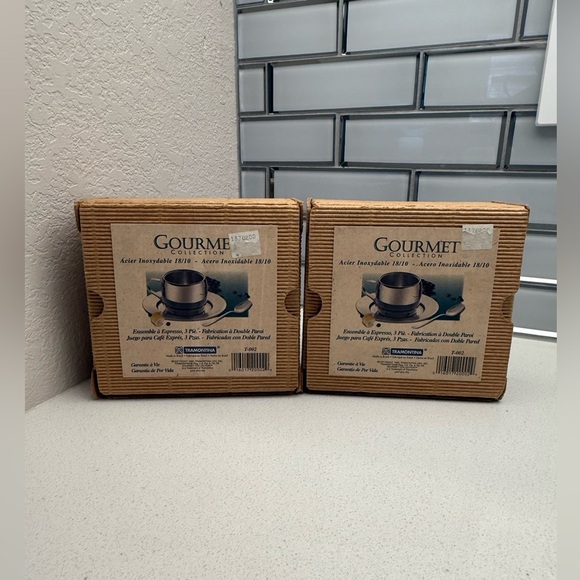 Set of 2 Vintage Stainless Steel Espresso Sets 1990s Coffee - Picture 3 of 11